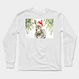 Christmas Donkey Watercolour Long Sleeve T-Shirt